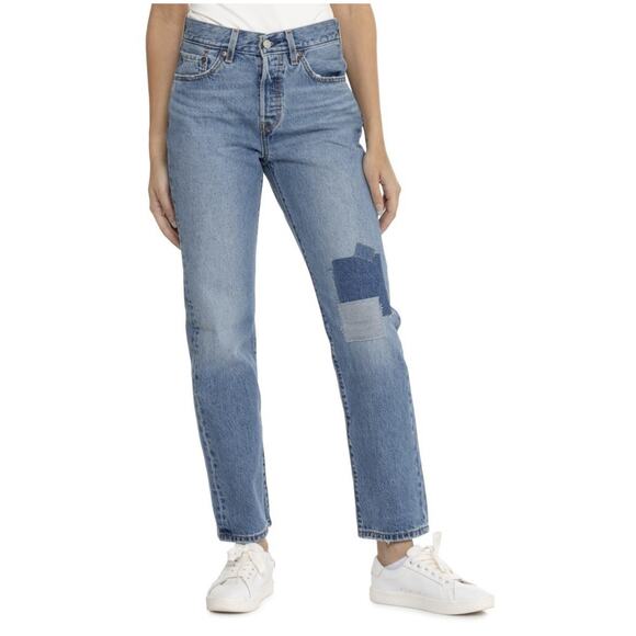 NWT Levi’s Premium 501 PATCH Straight Jeans 25x30 Womens ButtonFly Distressed - Picture 1 of 12